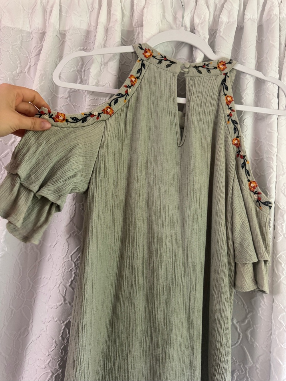 Altar'd State Sage Green Embroidered Cold-Shoulder Dress - Picture 4 of 4
